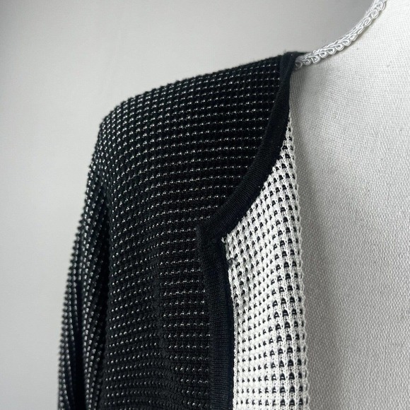 Eileen Fisher Textured Black White Open Cardigan L Silk Organic Cotton - Picture 5 of 9